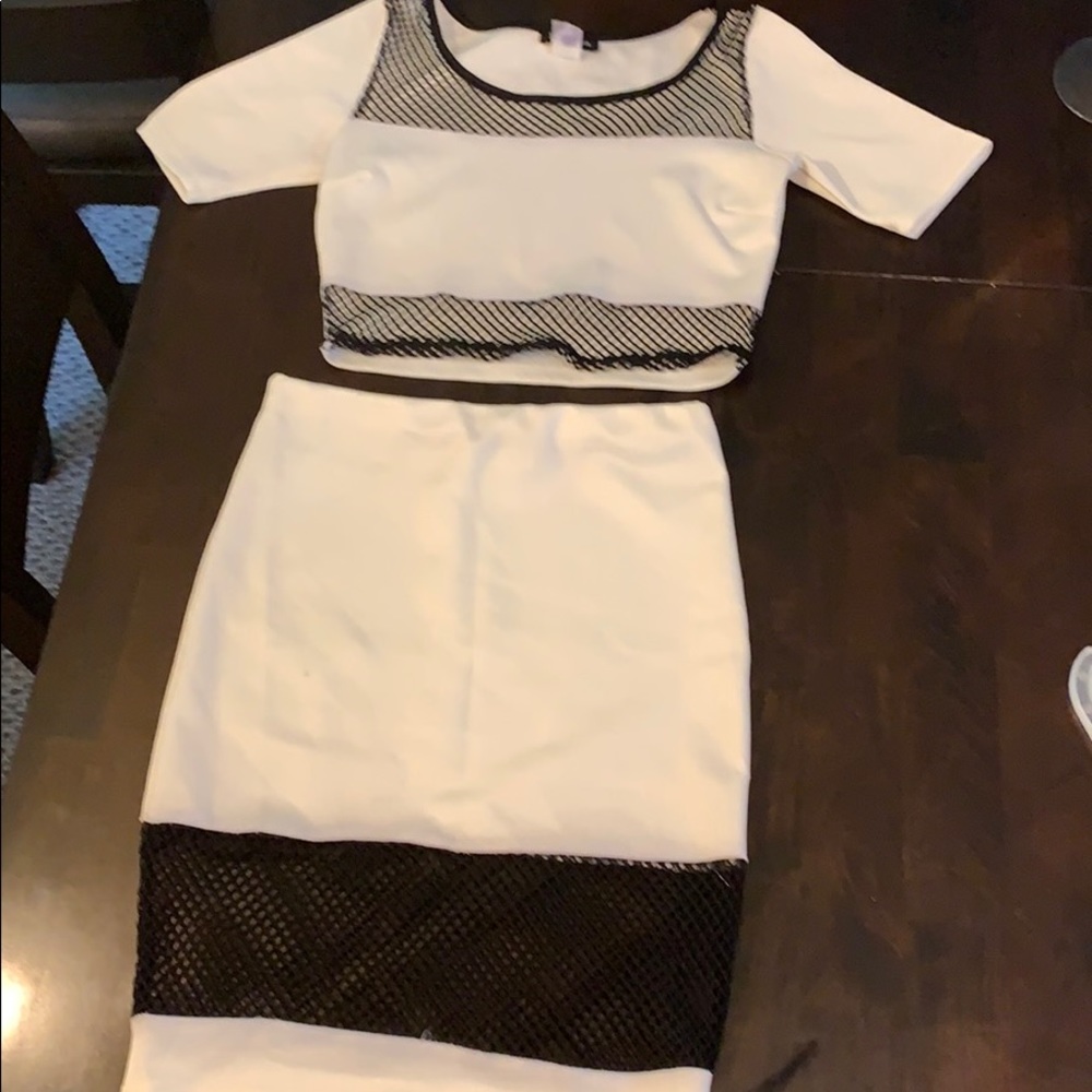 cream two piece skirt set.